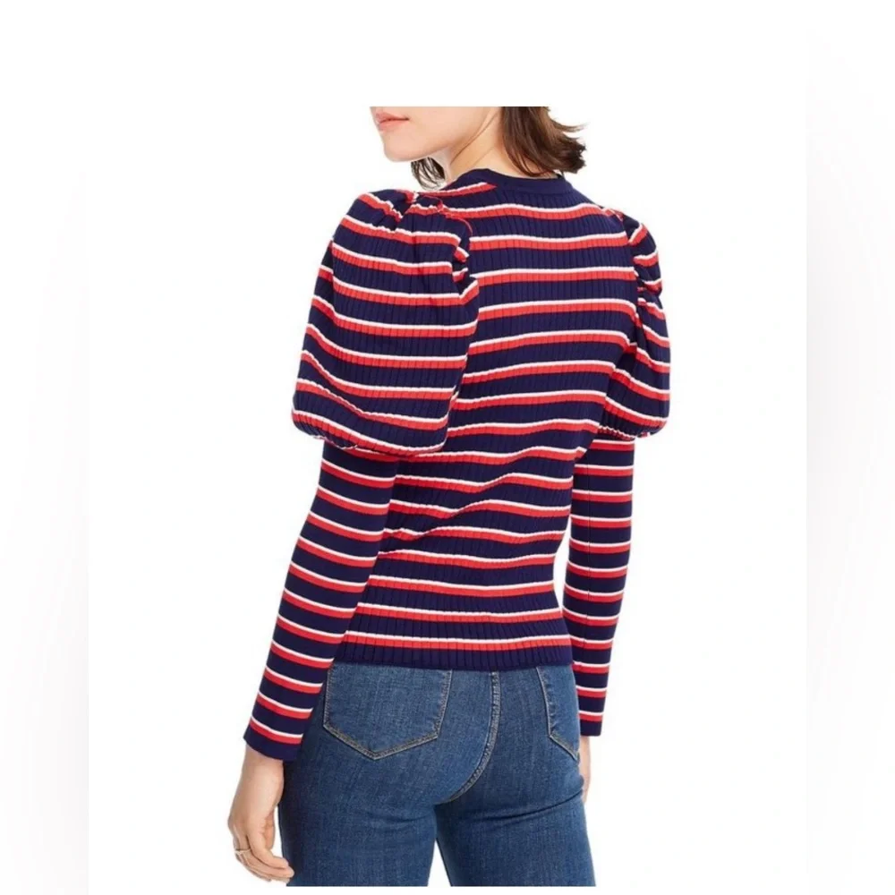 Lini Marla Striped Juliet Sleeve Esther Sweater Top Blue Red Stripe Med like new - Picture 2 of 14